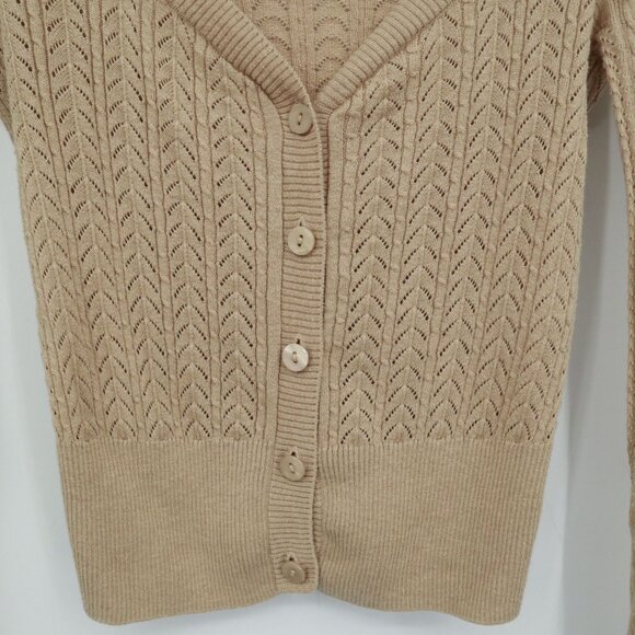 Paige Alvida Silk Cardigan Womens XS Beige Classic Dainty Boho Preppy Academia - Picture 8 of 16